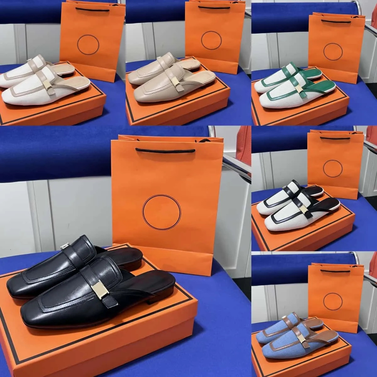 Women OZ Sandals Designer Mule Slippers Flat Rubber Dress Shoes Leather Slides Slip on Suede Slipper Calfskin Loafers Summer Beach Slide Platform Sandals