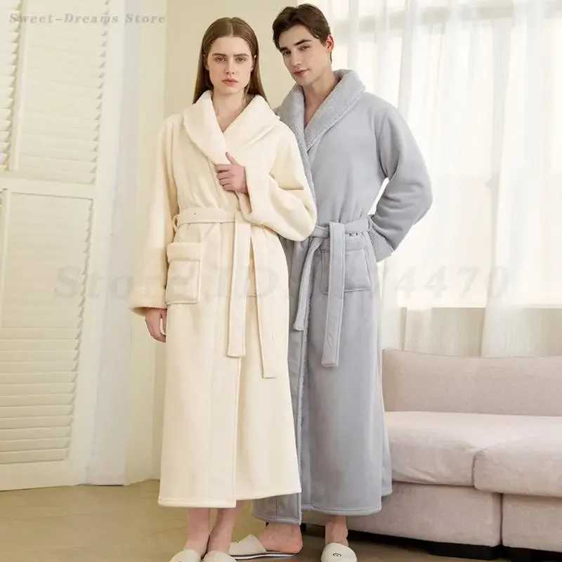 Winter Thick Couple Robe Sleepwear Mens Warm Nightgown Womens Long Coral Fleece Bathrobes Kimono Gown Home Clothes Loungewear C251104