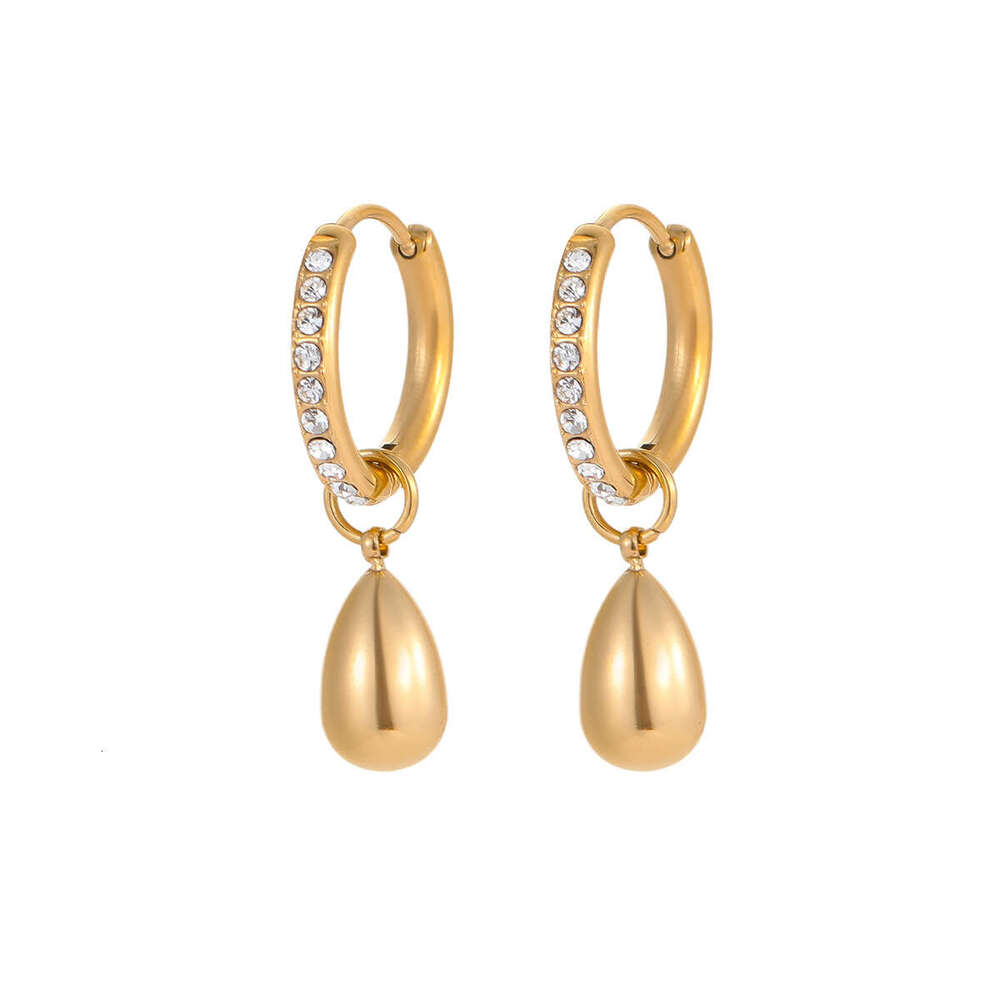 Cross-Border Hot-Selling Fashion Small Hoop Earrings Stainless Steel Clips 18K Gold Plated Design Sense Light Luxury Diamond-Studded Ear Jewelry Whole