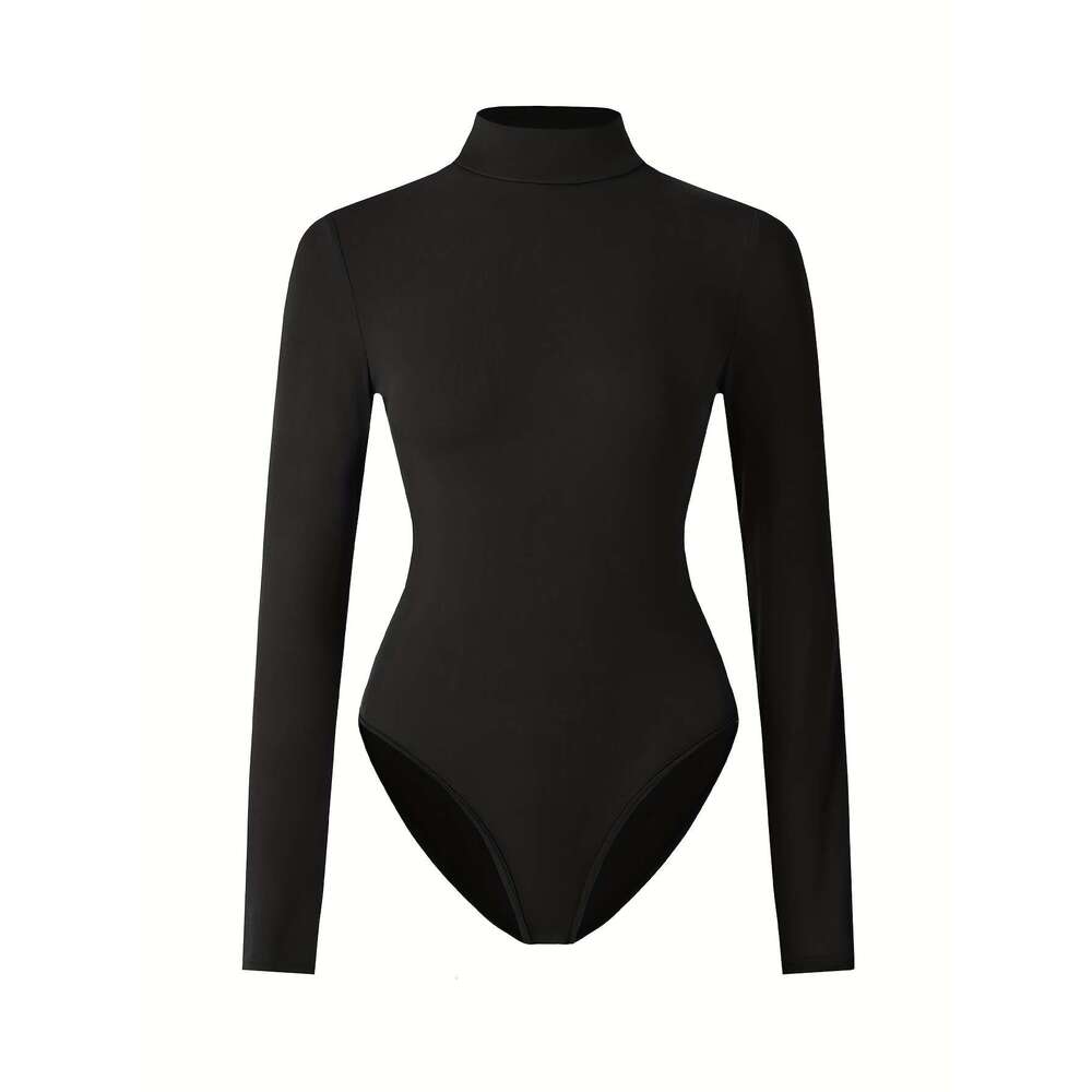 1Pcs Women's High Neck Long Sleeve Slim Fit Tops - Stretchy Turtleneck Shirts, Semi-Sheer Casual Layering Essentials In Black, Brown & White, Ver