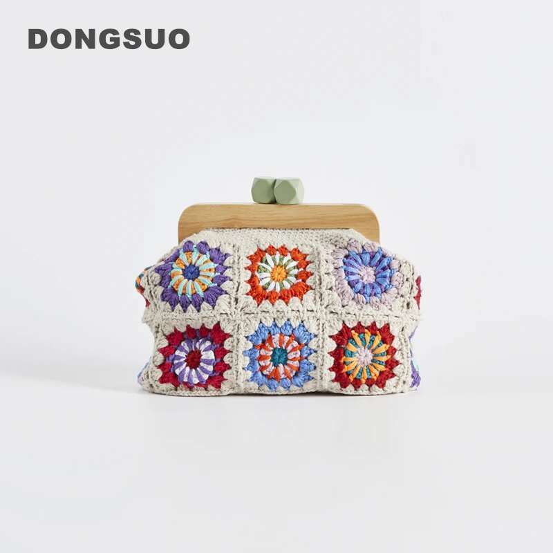Crochet clutch granny square Gran handbag women clasp purse woven Jacquard bag