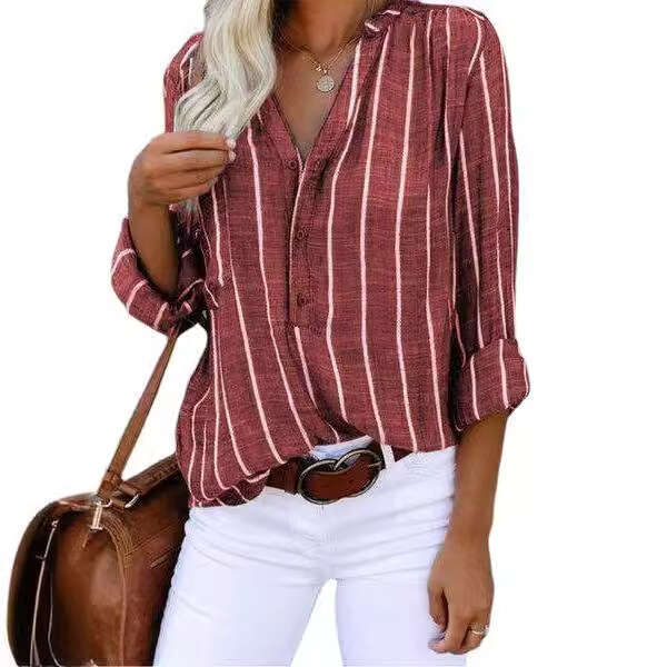 Simple and fashionable printed striped shirt, women's 2025 temperament versatile new trendy clothing ins