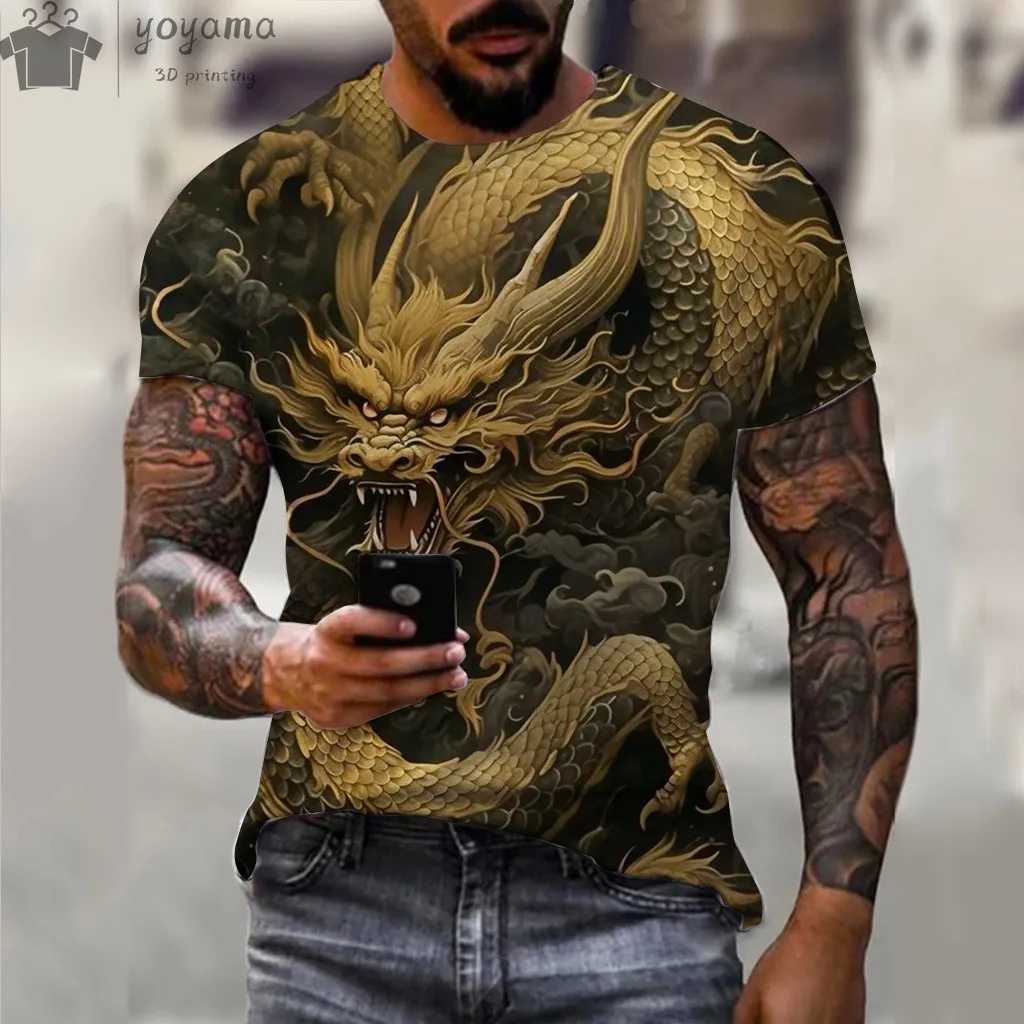 Mens Dragon T-shirt Fashion 3D Printed T-shirt Animal Pattern Short Sleeve Super Street T-shirt Summer Casual Mens Top W250403