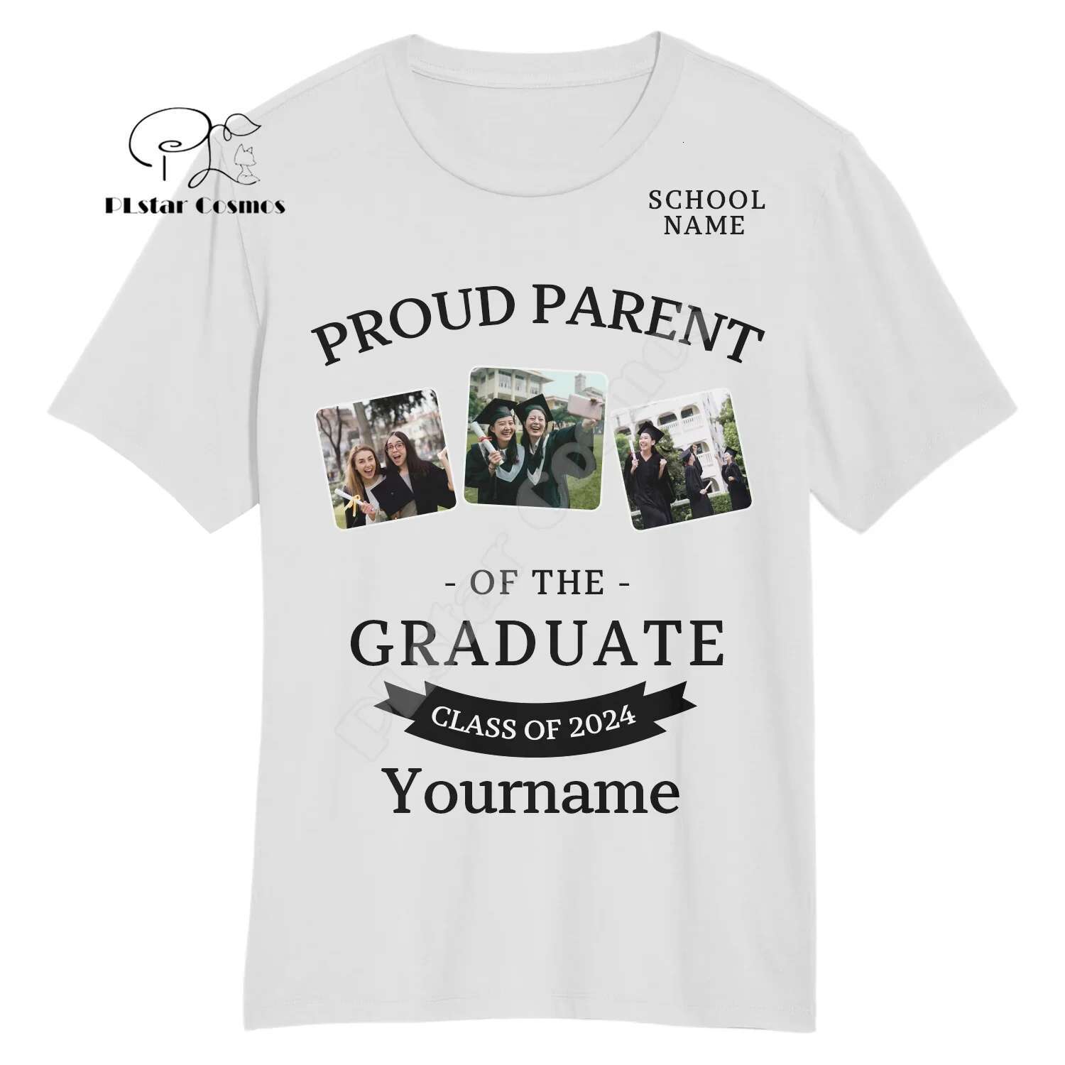 Custom Name Customization Photo Student Graduation Ceremony Shirts Retro 3DPrint Haruku Summer Casual Short Sleeves T-Shirts L