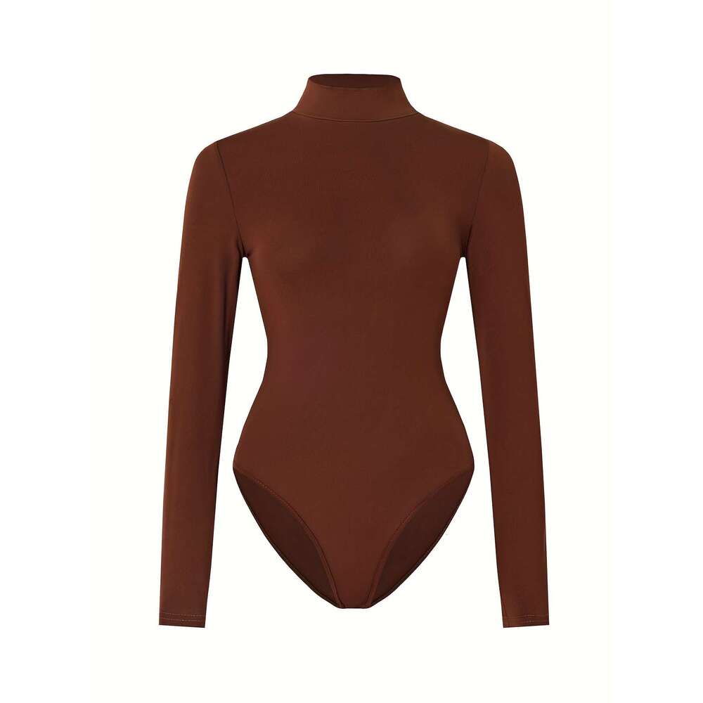 1Pcs Women's High Neck Long Sleeve Slim Fit Tops - Stretchy Turtleneck Shirts, Semi-Sheer Casual Layering Essentials In Black, Brown & White, Ver