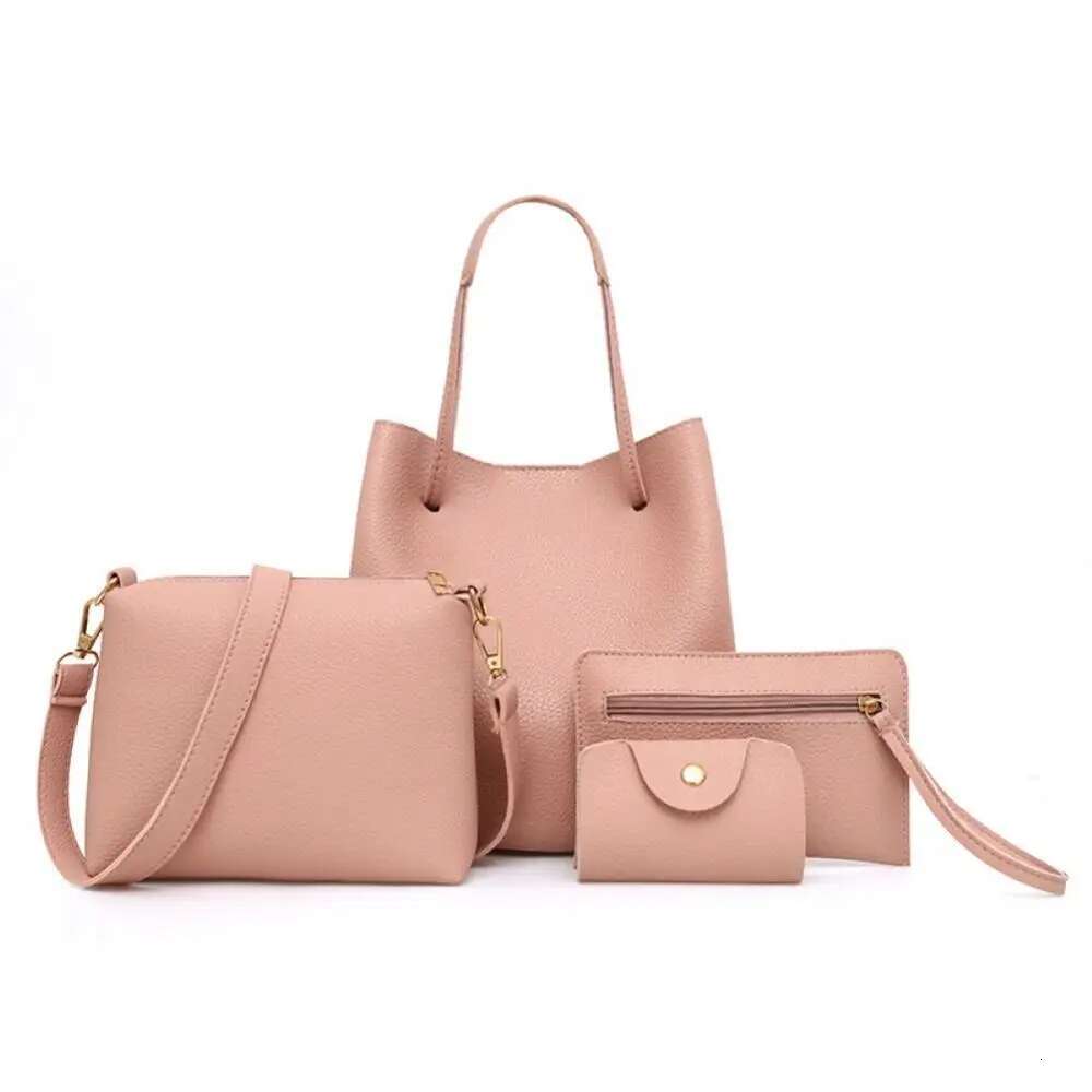 2025 New 4-piece Women's Fashion Solid Color Soft Artificial Leather Shoulder Bag Designer Women's Handbag Wallet Set2