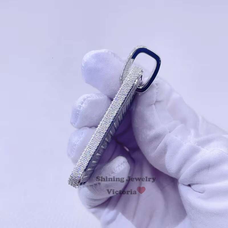 White Gold Rose Gold Hip Hop Iced Out VVS Moissanite Diamond Baguette Dog Tag Pendant