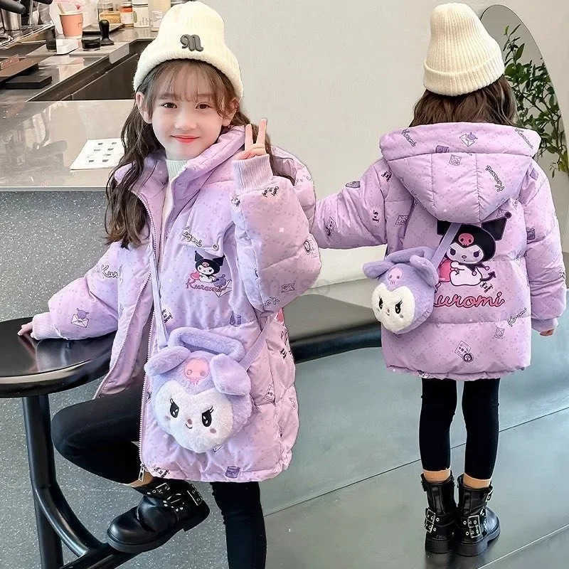 Sanrio Kuromi Girl Down Cotton Clothes Sanrios New Winter Kawaii Cartoon Child Thicken Cotton Coat Girl Coat Cotton Padded Jacket gifts H251104