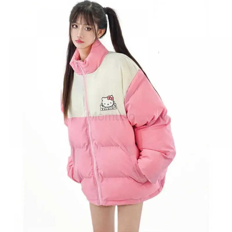 Sanrio Kawaii Hello Kittys Women Down Jacket Anime Winter Thicken Warm Cotton Clothes Coat Student Loose Fashion Girls Padded Jacket H251104