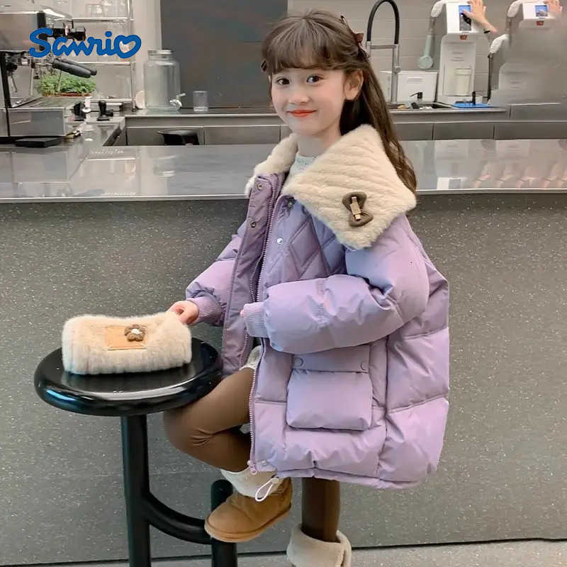Sanrio 2025 New Girls Winter Coat Thickened Down Jacket with Teddy Bear Fur Collar Stylish Childrens Wear H251104