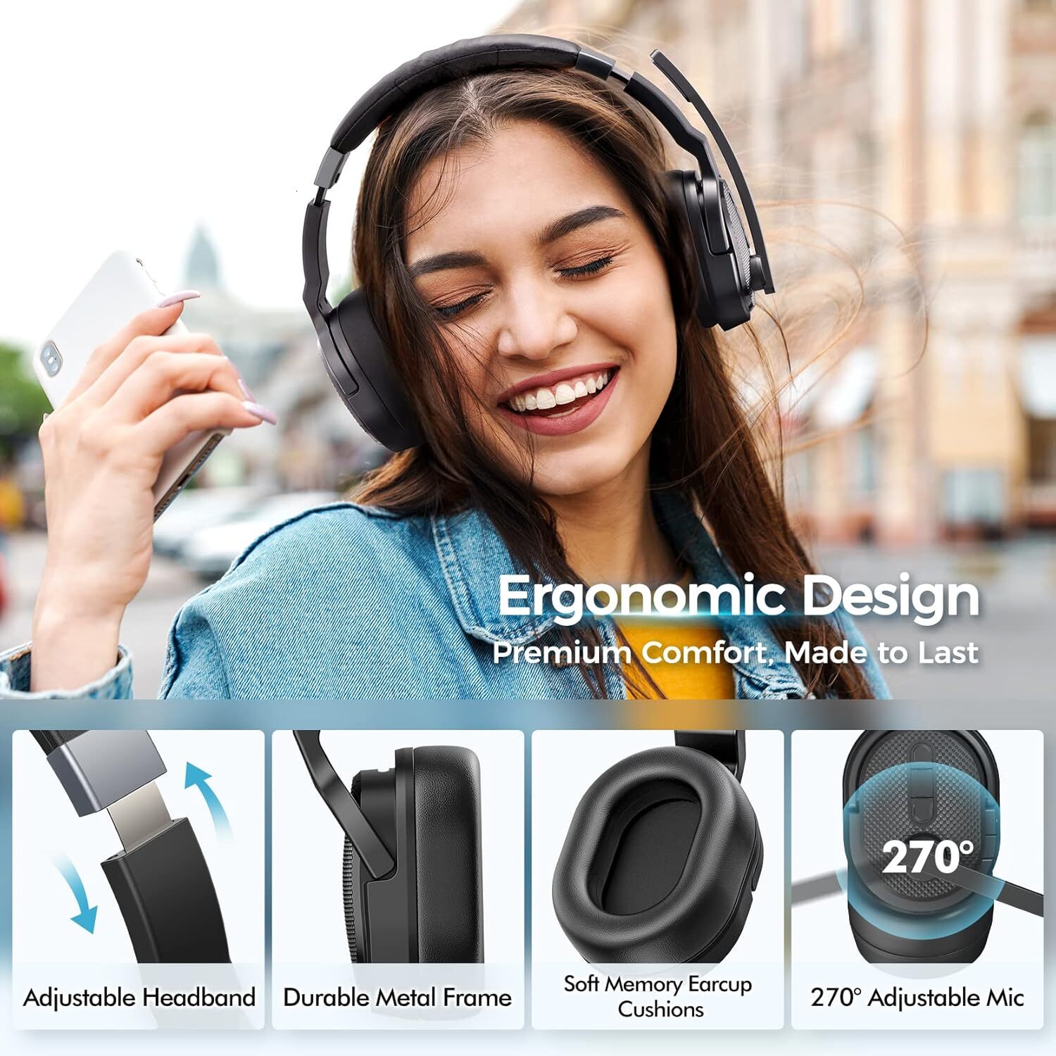 COSMUSIS Truck Driver Wireless Earphones Noise Cancelg Microphone, 50+Hour HD Call Bluetooth Earphones, with Removable Ear Pads/Single+Dual Mode, Suit