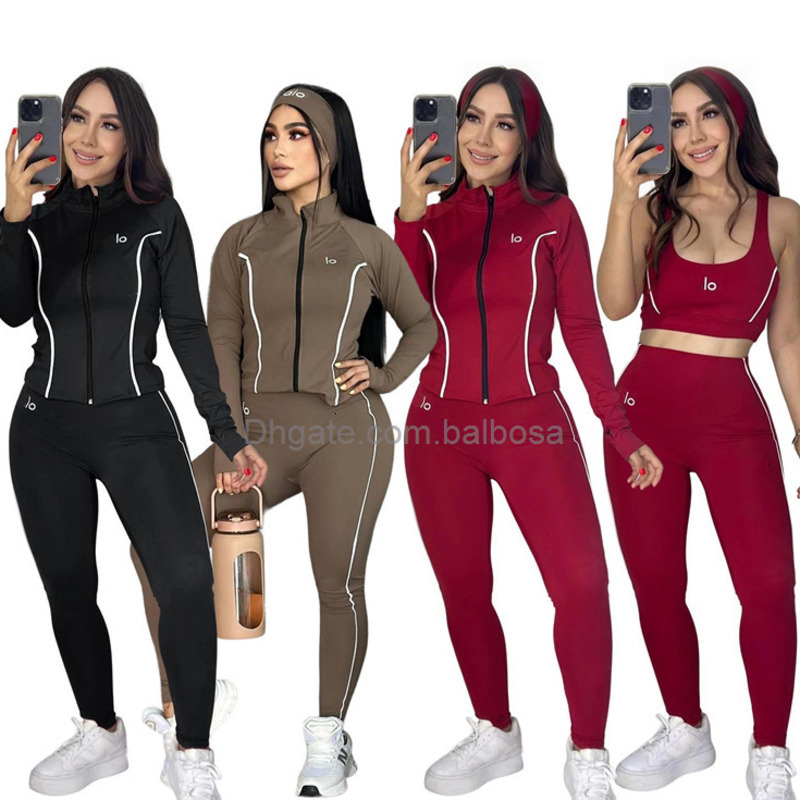 Women's Three Piece Pants 3 PCS Designer Tracksuits Yoga Color Block Fashion Yoga High Elastic Fitness Wear Casual Running Sports Outfits