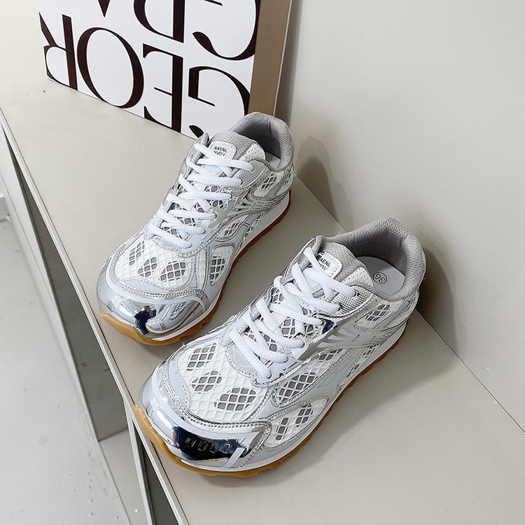 Women's mesh silver dad shoes 2026 new summer new trendy thick-soled sports casual shoes