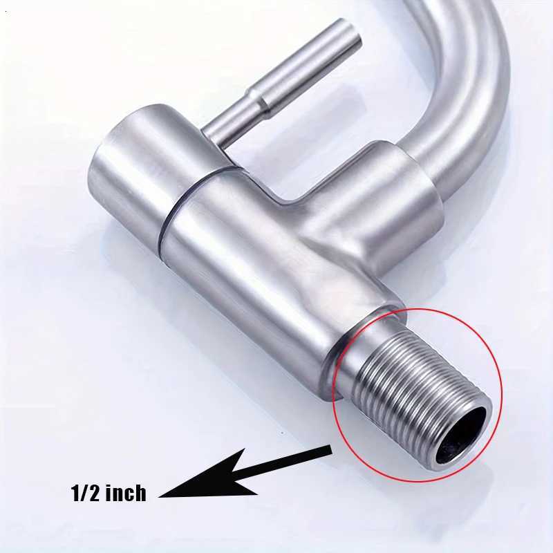 1pc Interface 1/2inch SUS304 Stainless Steel Splash Proof Faucet Embedded 7-type Single Cold Faucet Suitable for Kitchen Washing Y251104