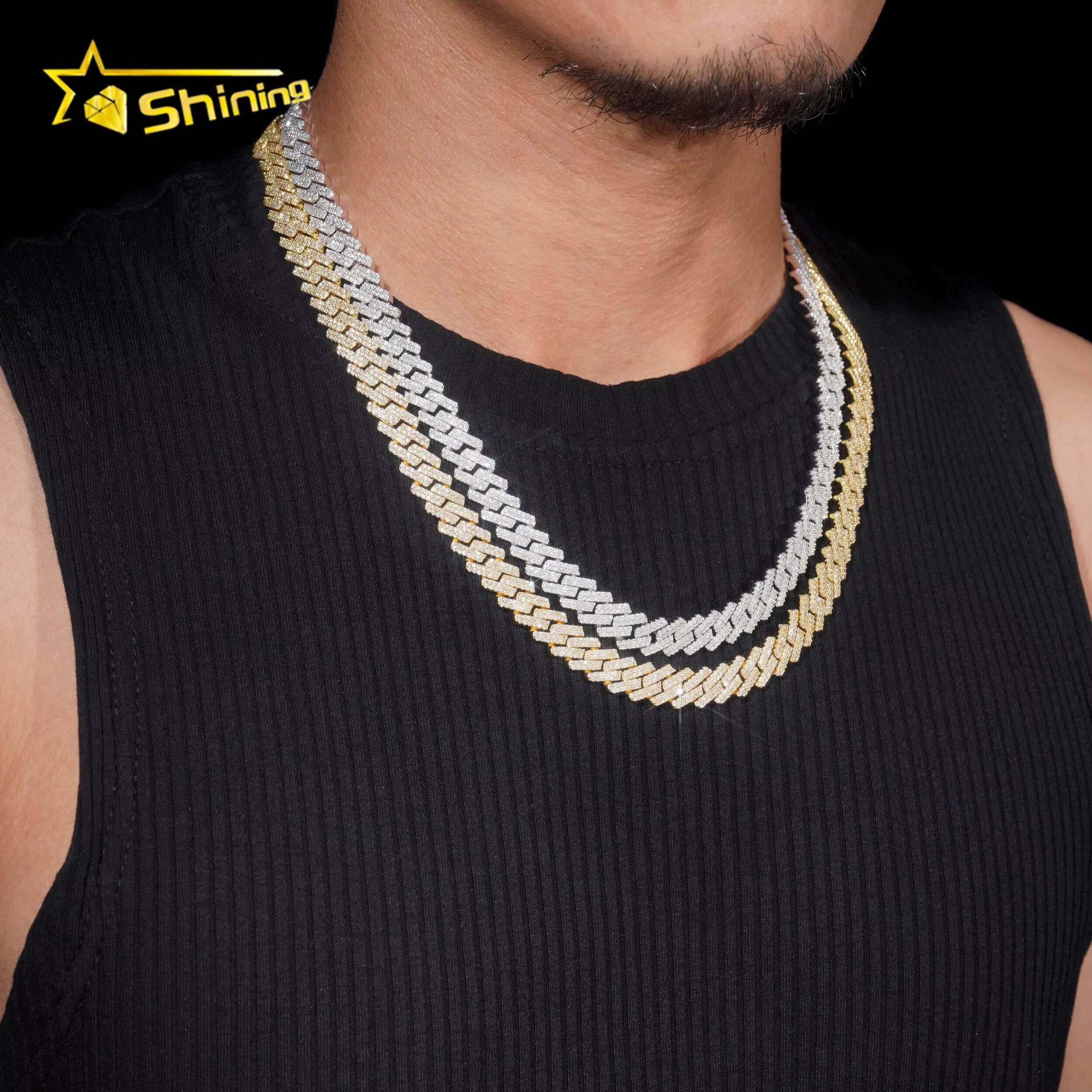 Factory Price 10mm Width 2Rows 925 Solid Silver Iced Out GRA Hip Hop Jewelry Moissanite Cuban Link Chain Bracelet Men