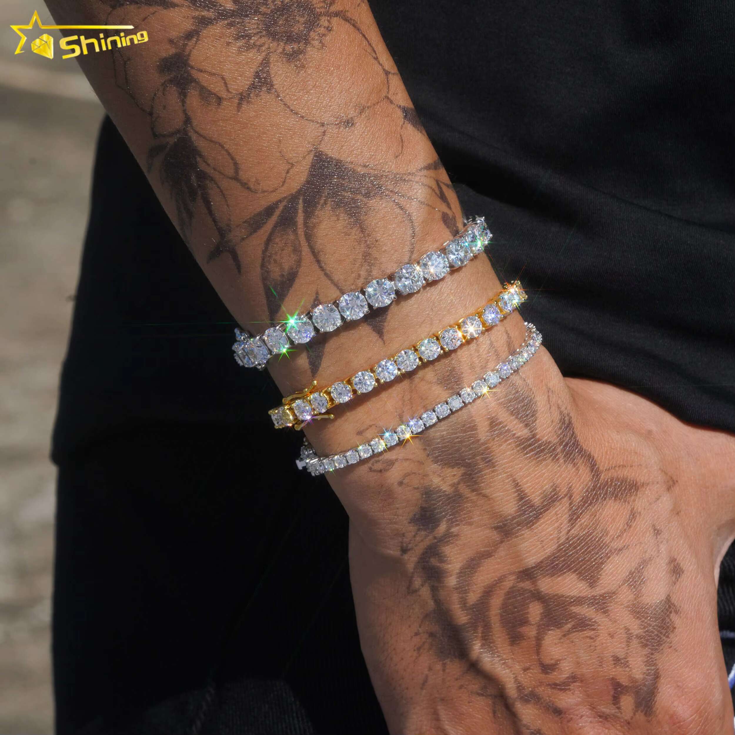 Ship Worldwide 2mm 3mm 4mm Factory Wholesale Solid S925 Gold Plated Hip Hop Necklace VVS D Color Moissanite Diamond Tennis Chain