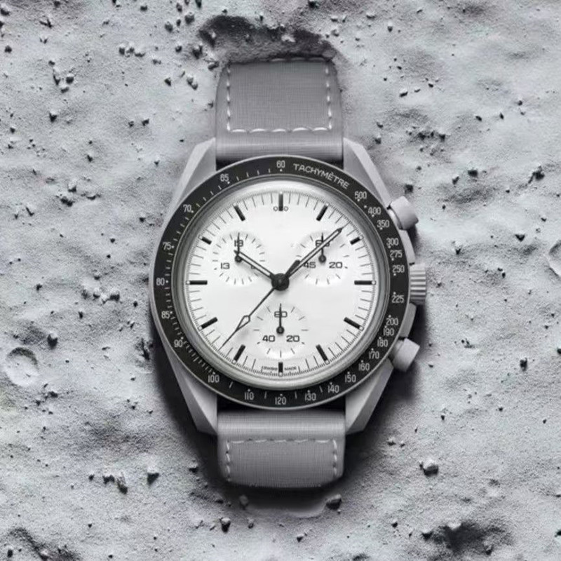 High quality new White Watch Bioceramic Moon Phase Men's Watch - Fully functional quartz chronograph with nylon strap - Limited edition