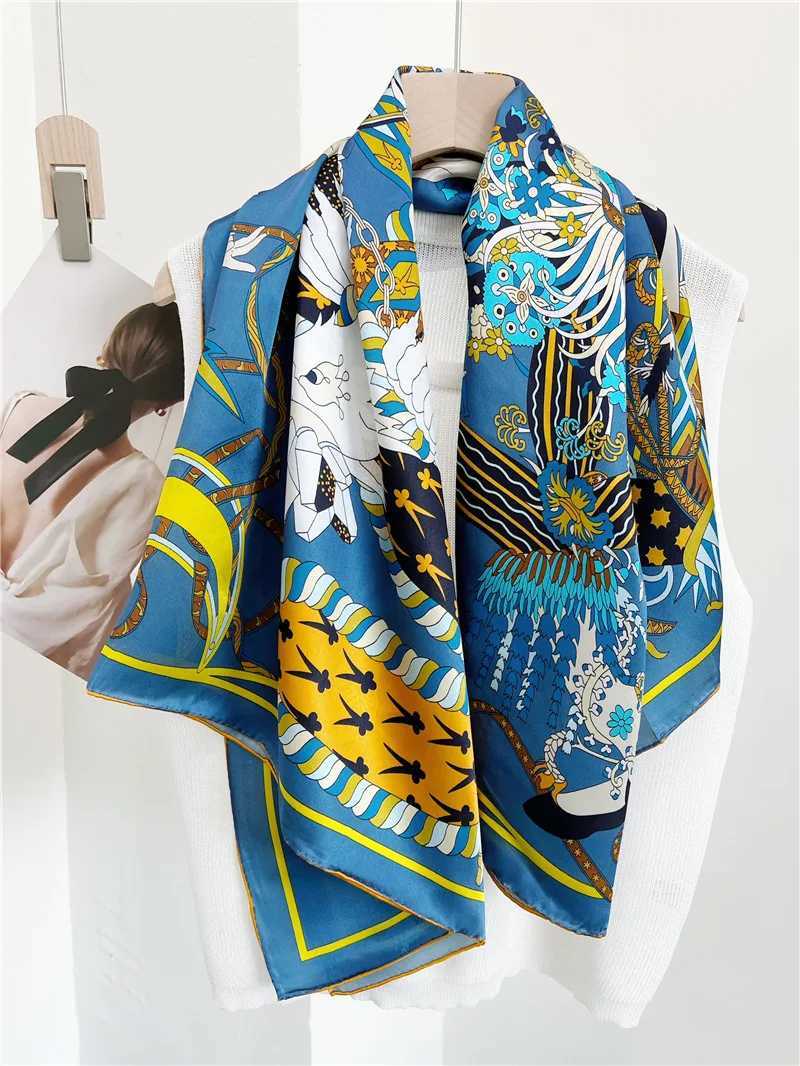 110CM Hems Rollerd Mulberry Scarf Silk Natural Hand Rolled Foulard Femme Hand-rolled Edges Square Bandana L251104