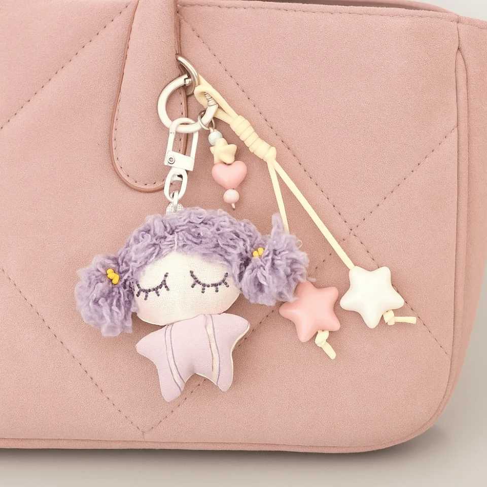 Cute Star Little Girl Keychain Stuffed Doll Bag Charm Hanging Soft Car Key Ring Schoolbag Decorations Hanging Ornaments C251104