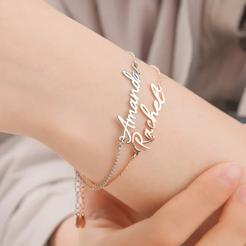 Customized Name Bracelet for Women Stainless Steel Cross Chain Personalized Letters Pendant Nameplate Gold Bracelet Jewelry Gift 250327