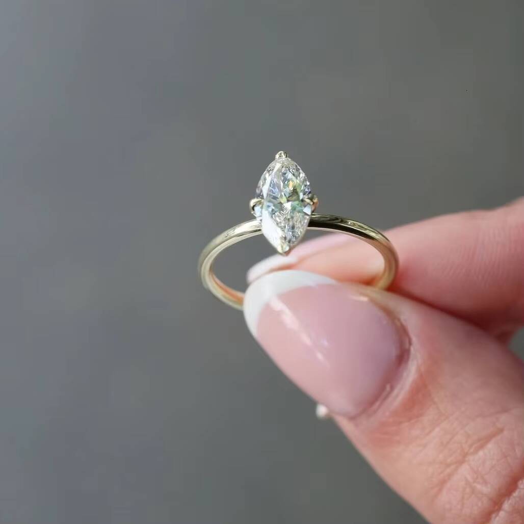 GRA Certified Premium 3CT Moissanite Engagement Band Women 14K 18K White Gold Marquise Cut Moissanite Ring Wedding Band