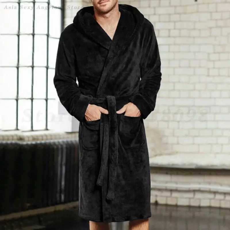 Thickened Coral Fleece Long Robe Sleepwear Plus Size 5XL Flannel Men Home Clothes Loungewear Winter Hooded Bathrobe Nightwear C251104