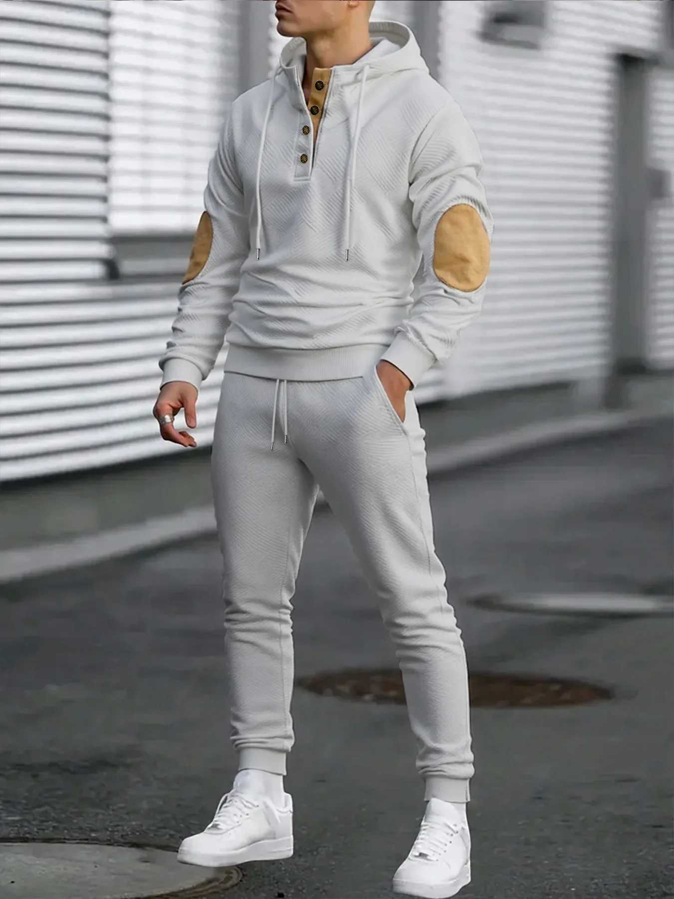 Mens Hoodie Sweatshirts and Drawstring Trousers Twopiece Sets Autumn Male Casual Fitness Jogging Sportswear Sports Suit J251104