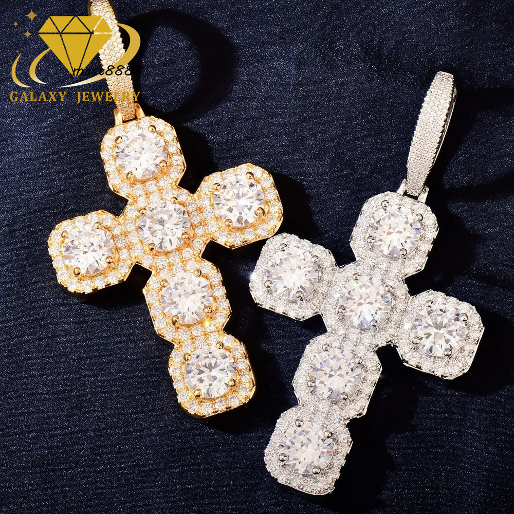Iced Out Hip Hop Jewelry GRA Certificate Cross 925 Silver Pass the Diamond Tester Moissanite Pendant for Men