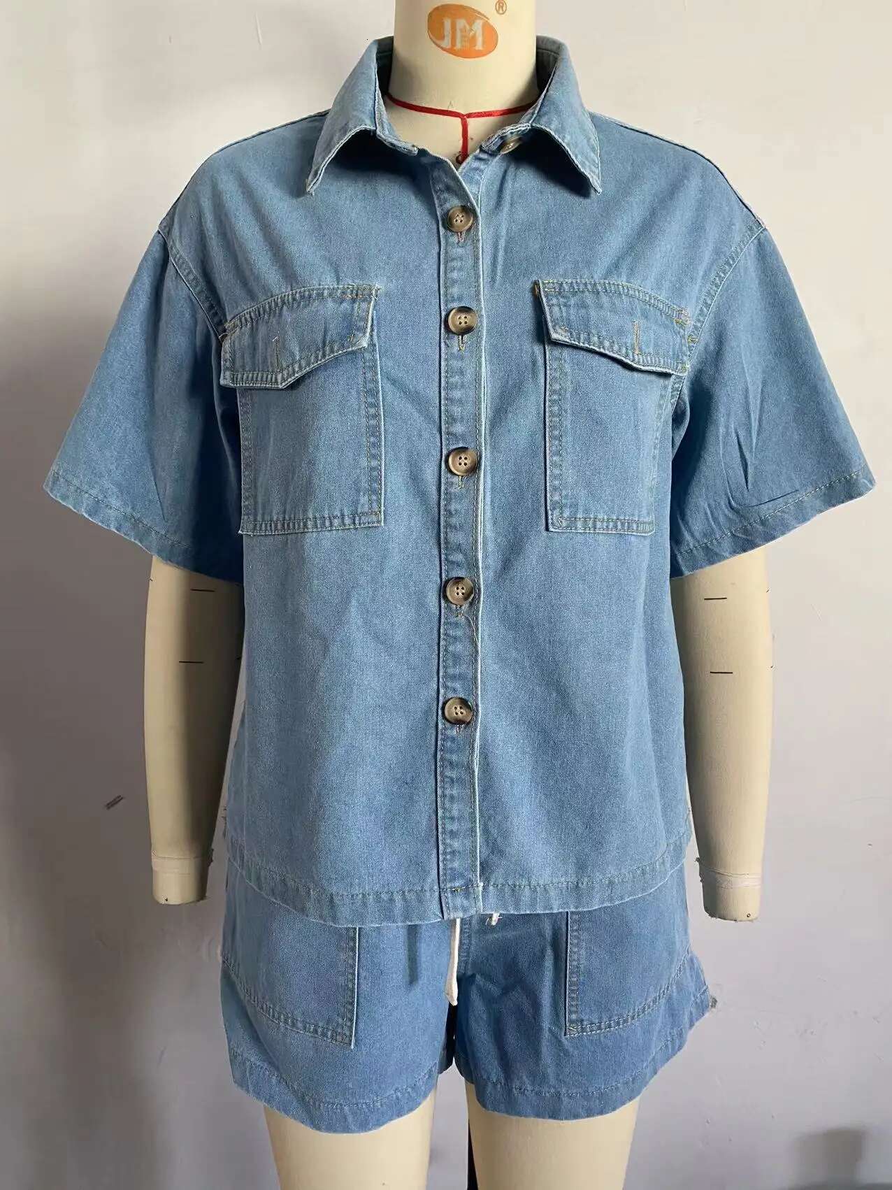 Women 2Pcs Clothes Set Denim Short Sleeve Jacket Coat Shirt & High Waist Shorts Pants Jeans Sexy