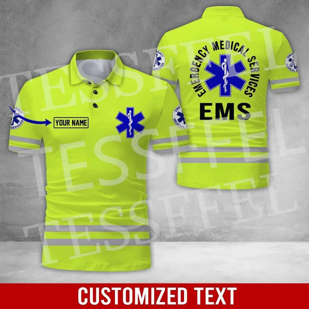 Custom Name Cosplay EMS EMT Medical Paramedic Nurse Worker Retro 3DPrint Summer Polo Shirts Haruku Casual Short Sleeves A2