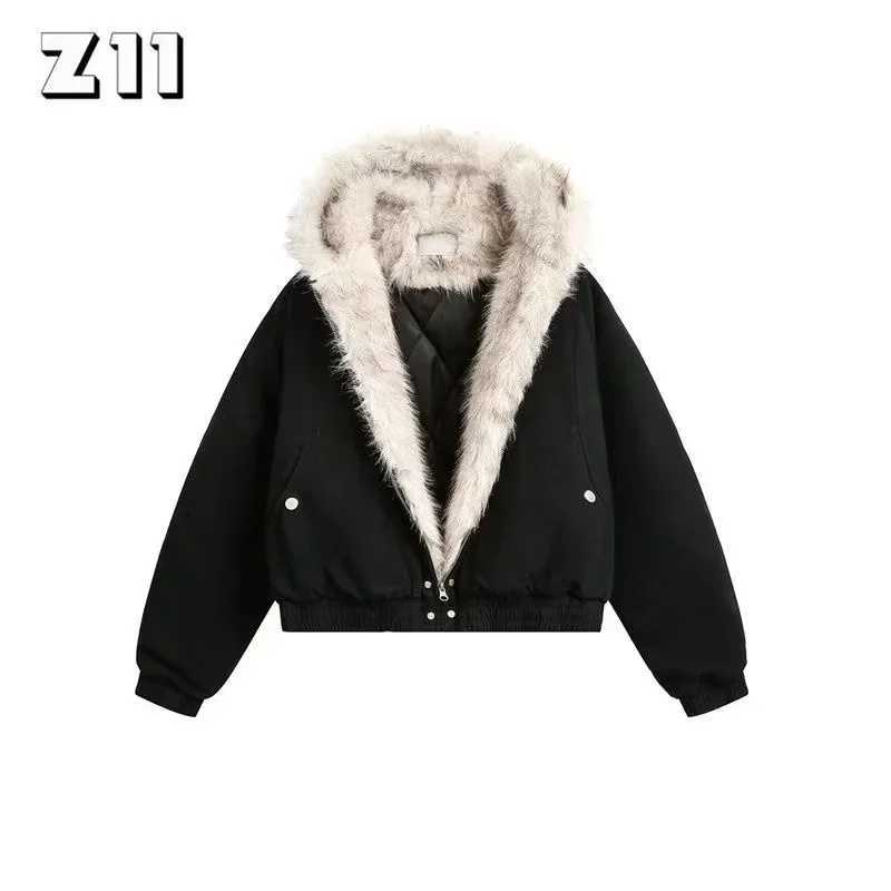 Winter American Retro Fur Collar Women Padded Hooded CottonPadded Jacket Plush Casual Street Gothic Harajuku Oversize Coat J2511031