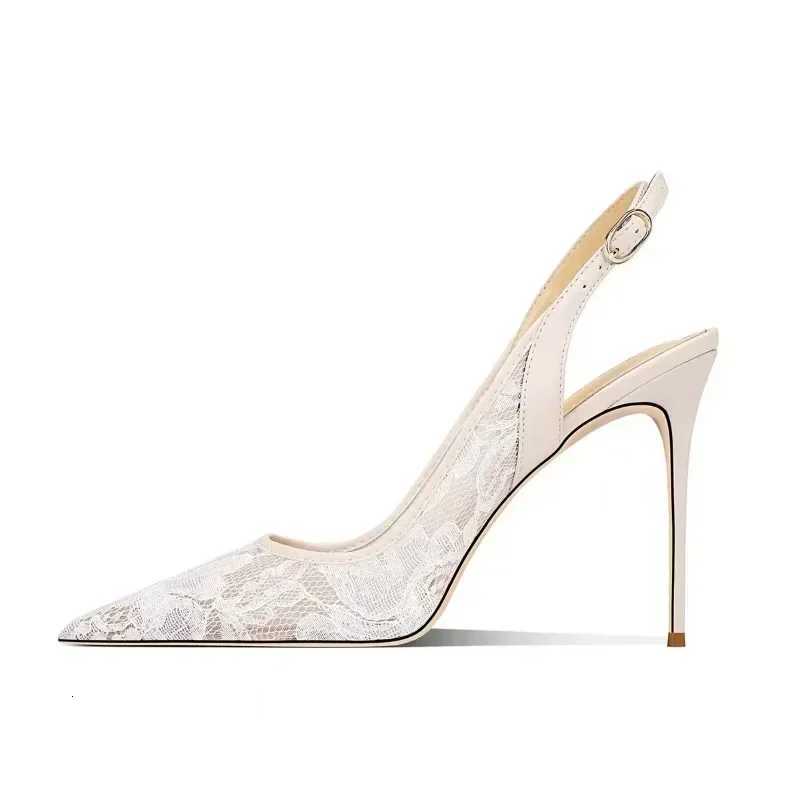 Lace Womens High Heels Sexy Party Pumps 2025 New Fashion Pointed Toe Buckle Strap Thin Heel Slingbacks Womens Sandals W251104