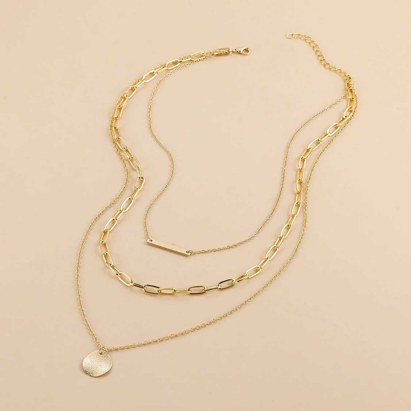 Vintage Gold Plated Round Coin Pendant Neckalce for Women Multi-Layer Chain Choker Necklaces Femme Collares Punk JewelryXJ251104