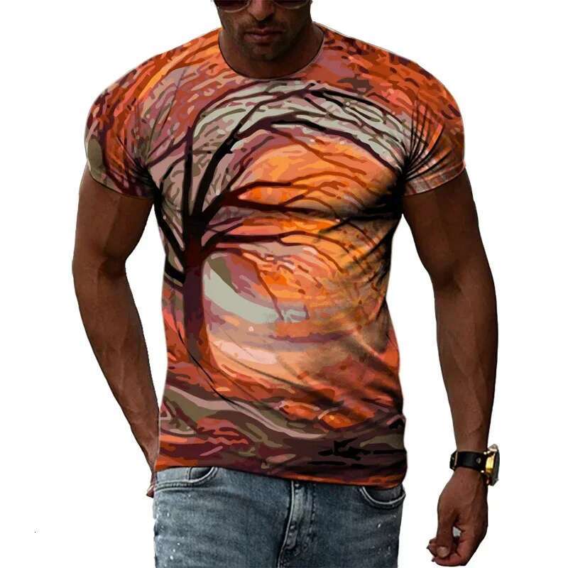 Men's abstract color 3D printed T-shirt, personalized casual shirt, street style, hip-hop, Haruku, short sleeved