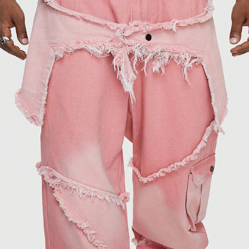 Mens Jeans Designer Jeans For Men Jeans Vibe high-end splicing pink hip-hop workwear wide leg Tencel jeans men's style