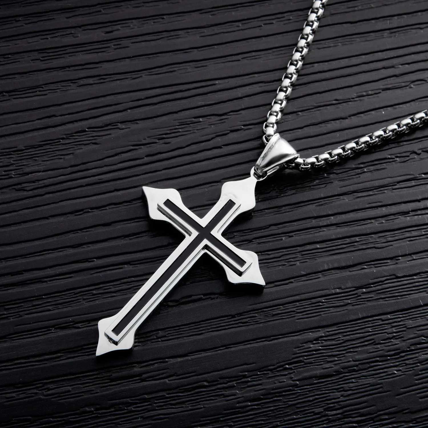 Minimalist Cross Necklace Black Oil Drop Pendant Silver Color Stainless Steel Chain hip-hop Punk Jewelry For Women Men GiftsXJ251104
