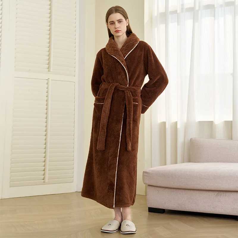 2025 New Winter Robe Lady Thick Coral Fleece Sleepwear Kimono Gown with Pocket Large Size 3Xl Pajamas Peignoir Shower Bathrobe C251104