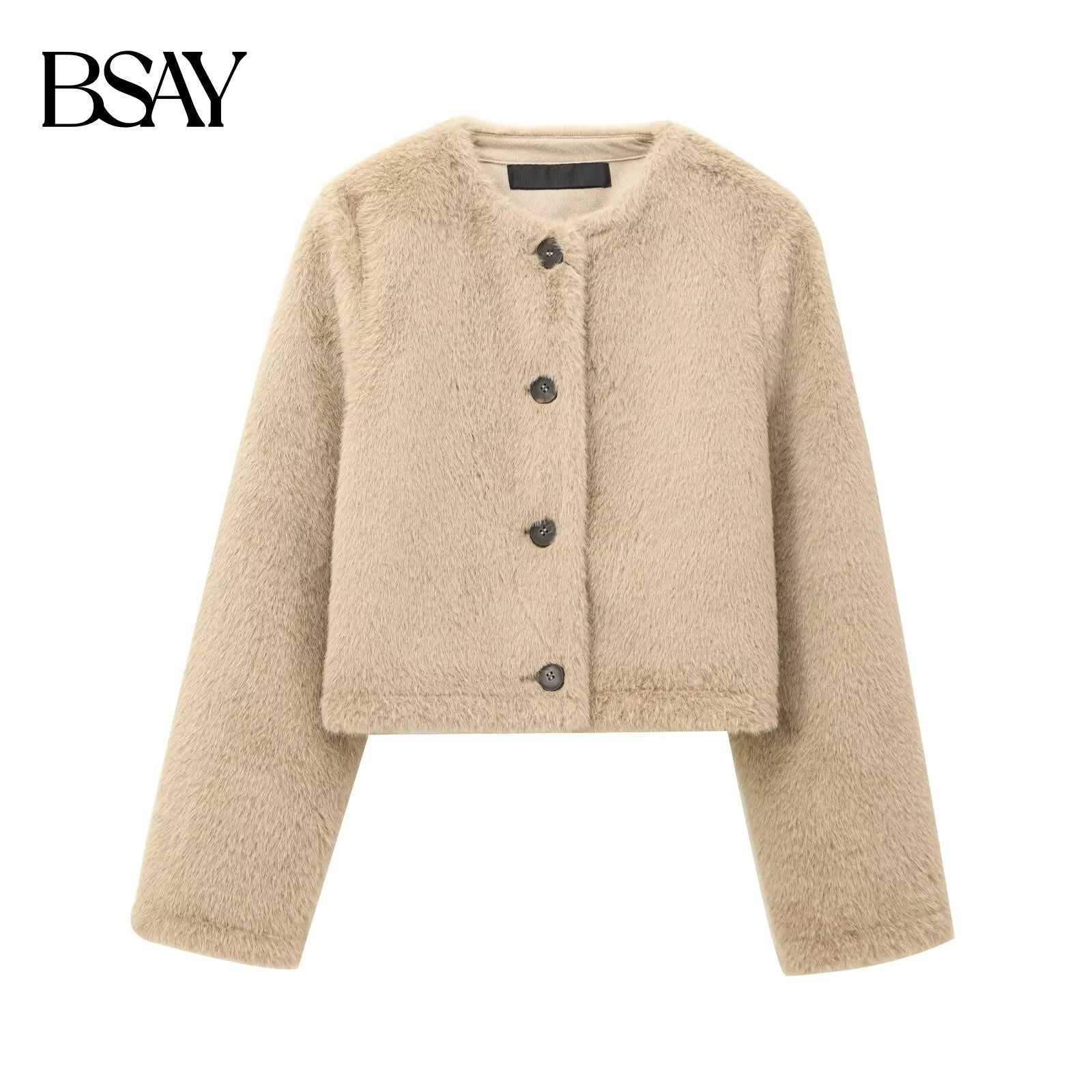 BSAY Autumn New Product 2025 Womens Simple Fashion Casual Round Neck Single breasted Decorative Short Coat J2511031