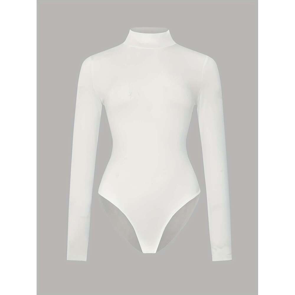 1Pcs Women's High Neck Long Sleeve Slim Fit Tops - Stretchy Turtleneck Shirts, Semi-Sheer Casual Layering Essentials In Black, Brown & White, Ver