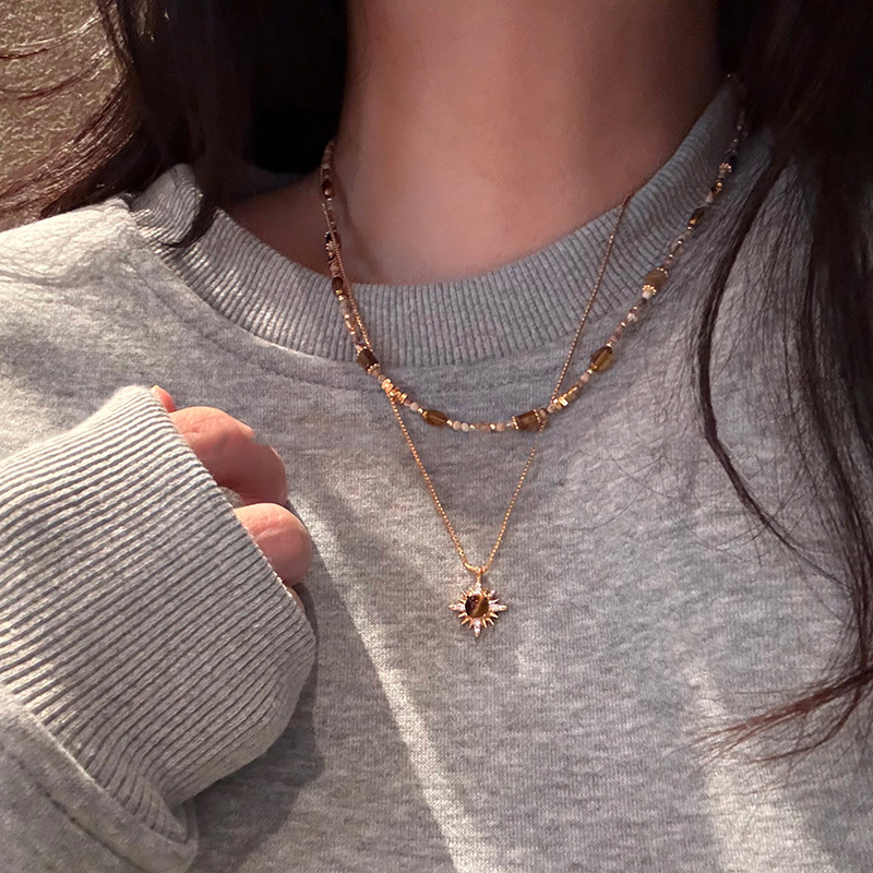 18K Real Gold Plated Tiger Eye Stone Pendant Necklace Melad Versatile Elegant Collarbone Chain Light Luxury Niche Jewelry for Women - view 4