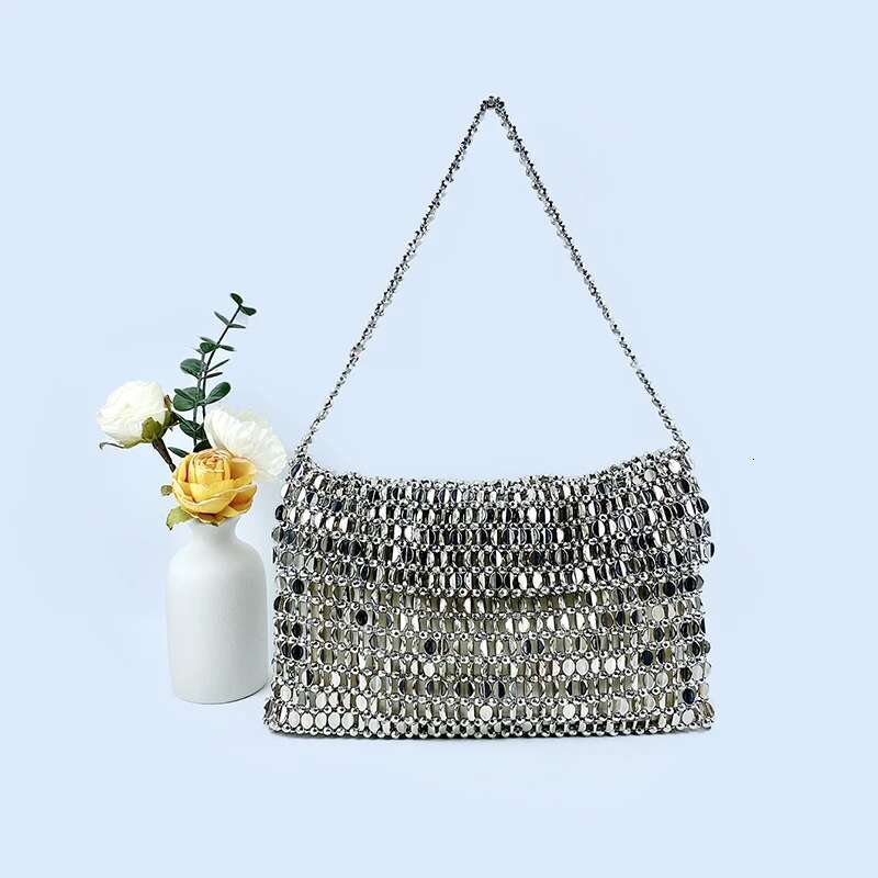 Retro Metal Sequin Sier For Women's 2024 New Bag, Hand Woven High-End Feel Handbag, Shoulder And Underarm Bag
