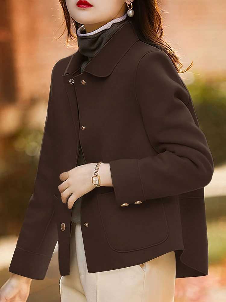 Classic Solid Short Woolen Coats for Woman Autumn Winter Warm Woman Clothing Button Up Female Coat Outfits New In Outerwears J251103