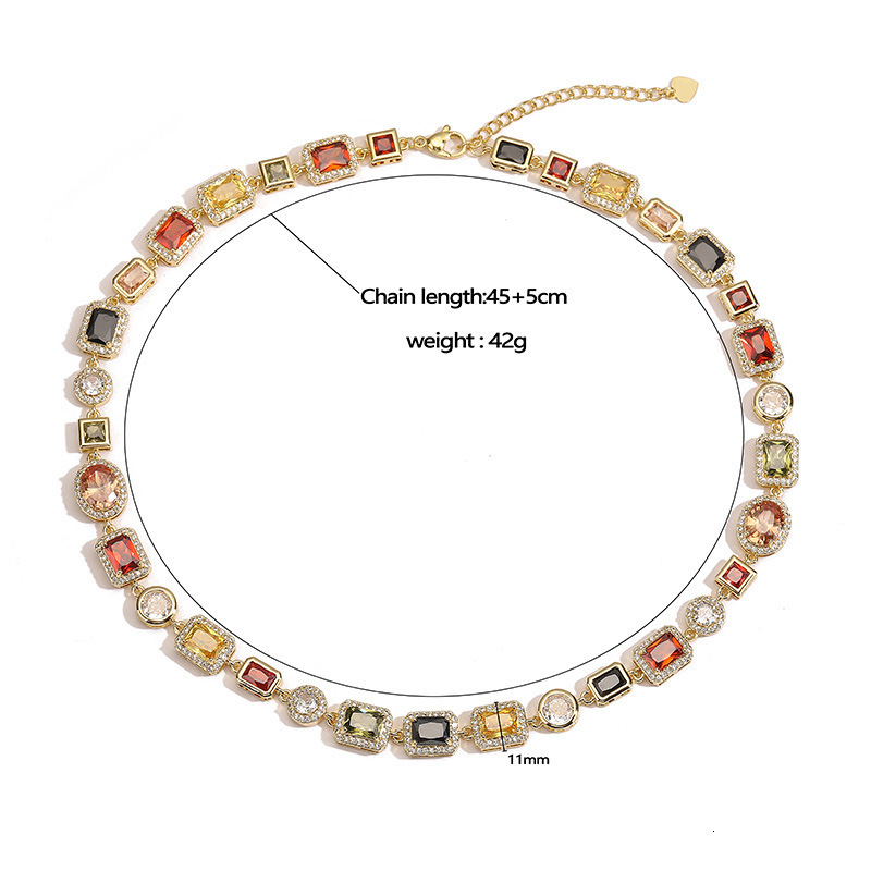 Light geometric inlaid color diamond choker necklace niche high-end feeling style bracelet necklace jewelry set