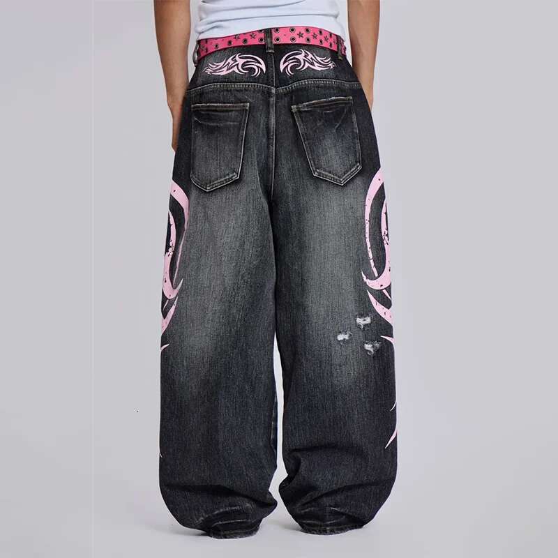Y2k Baggy Jeans Gothic Vintage Printing Pattern Washed Ripped Hip Hop Streetwear Haruku Men Women Casual Wide Leg Jeans