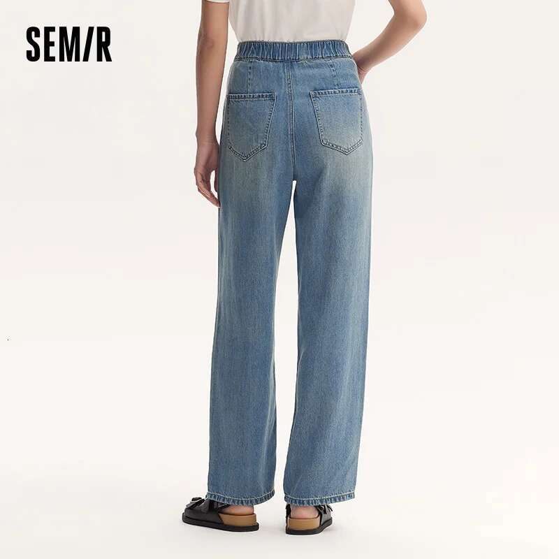Semir Jeans Women Elastic Waist Long 2024 New Summer Version Cool Feeg Wide-Leg Trousers