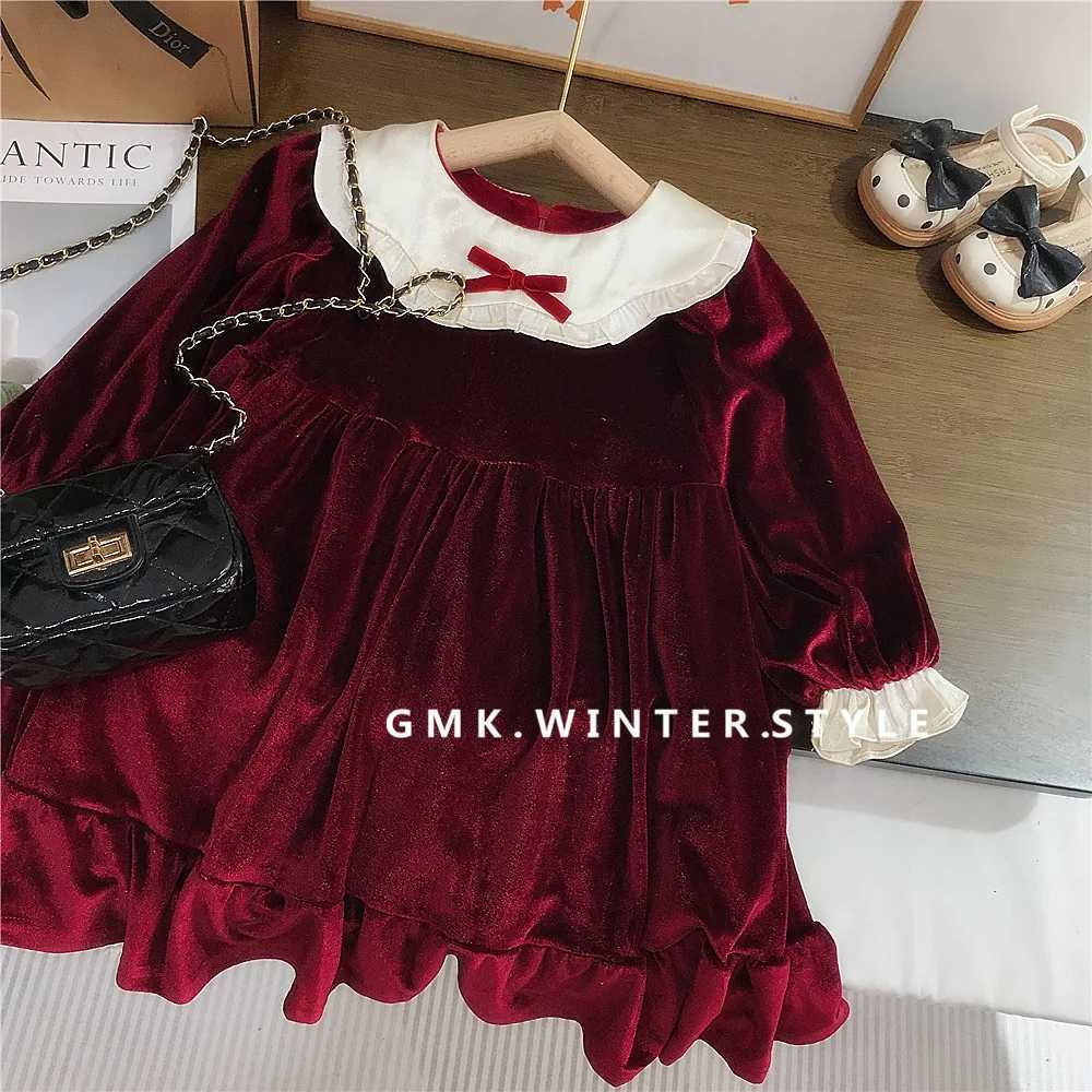 Chritmas Winter Children Girls Dress Plus Velvet Warm Infant Babys Girls Princess Dress Red Thick Toddler Kids Girls Long Dress C251104