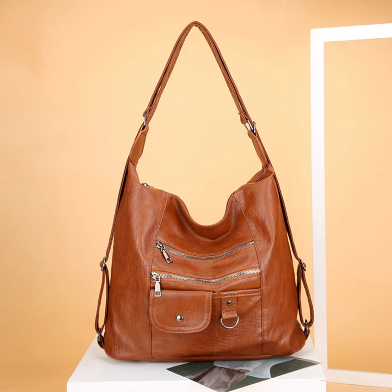 Street retro fashion trend womens shoulder cross body bag zipper large capacity travel wallet and handbag casual backpack 250402