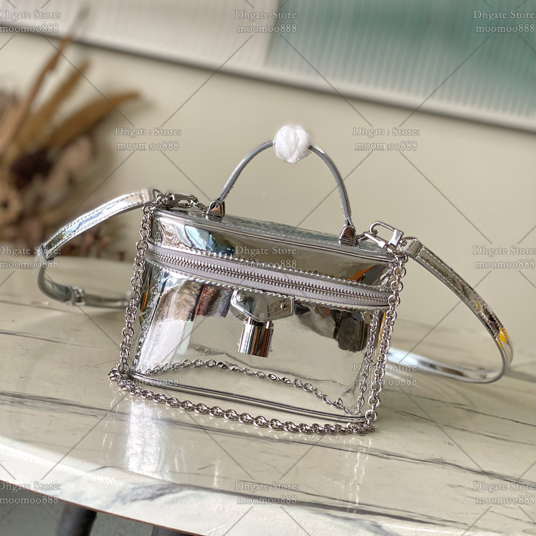 12A All-New Mirror Quality Designer Mini Chain Bags 19cm Vanity Chain Pouch Handbags for Women Calfskin Leather Embossed Shoulder Bag Silver Crossbody Purse with Box
