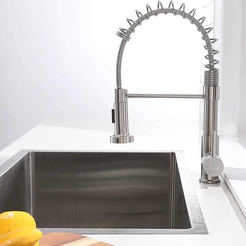 Cmercial Bed Nickel Kitchen Faucet with Pl Down Sprayer Modern Stainless Steel Single Handle Spring Kitchen Faucets Y251104