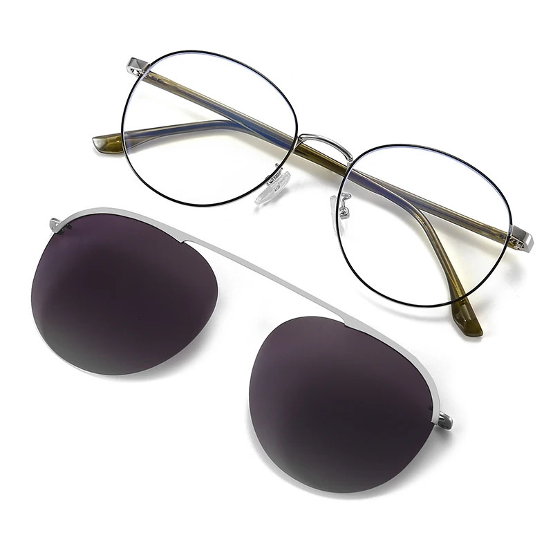 round frame mens and womens sunglasses set two in one polarized low beam magnetic 7007 250325